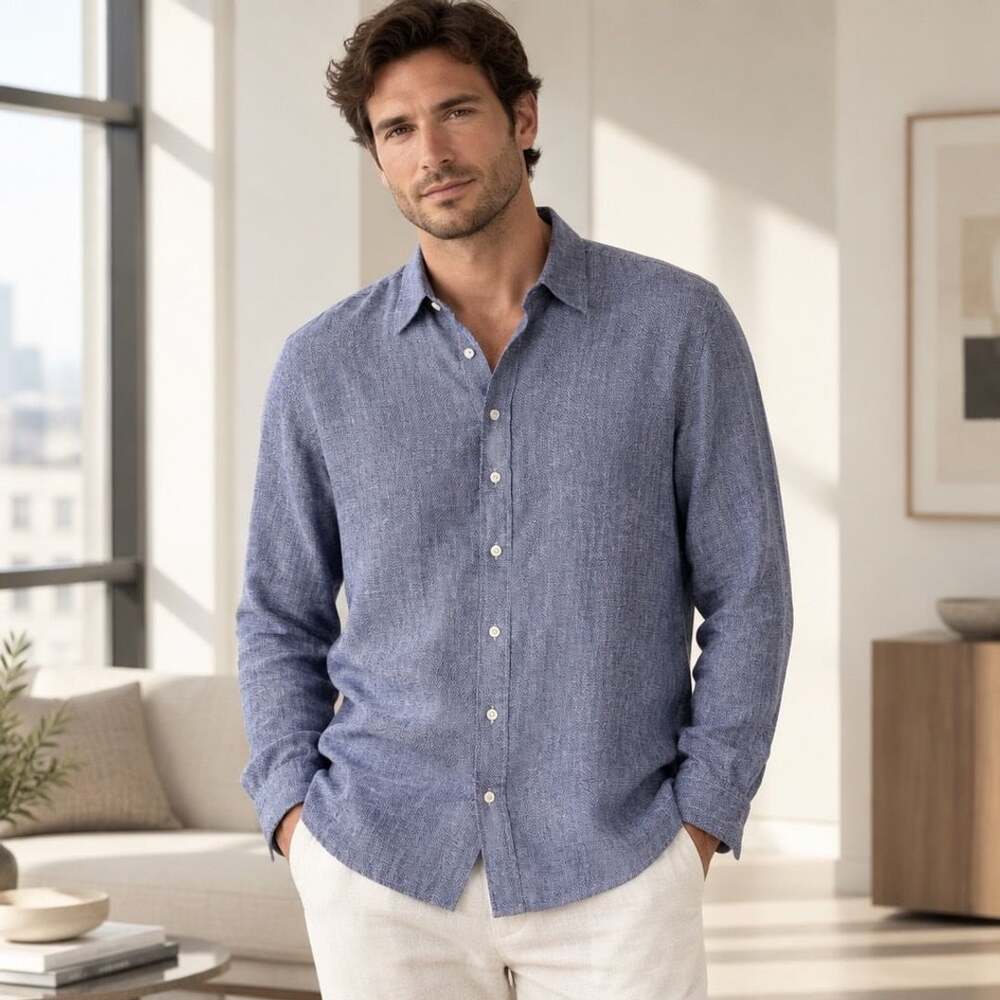 CP Shades Linen Button-Up Shirt Size XL Blue Long Sleeve